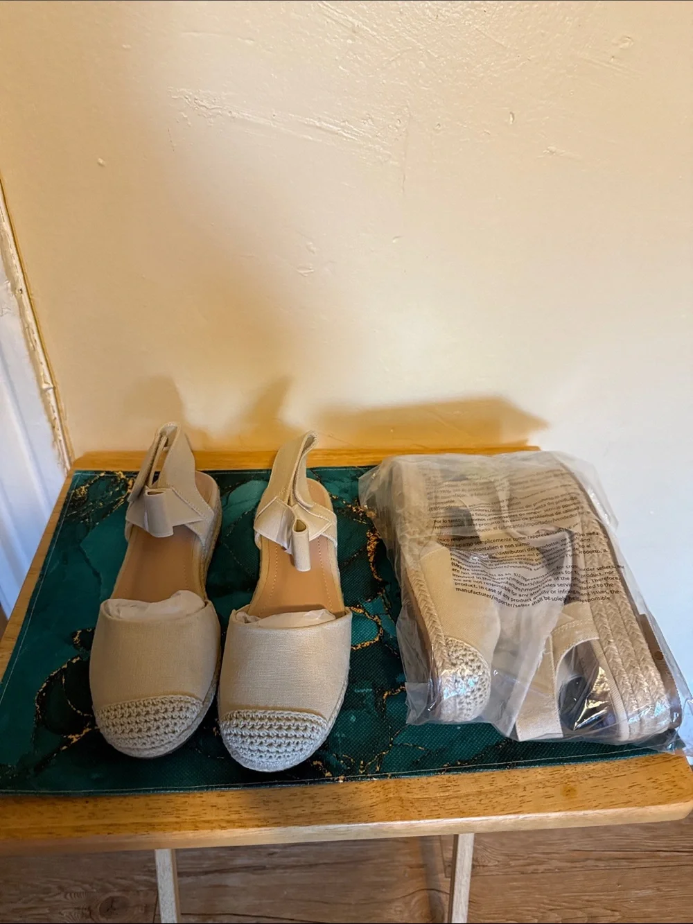 Women's Beige Canvas Espadrille Flats with Ankle Tie